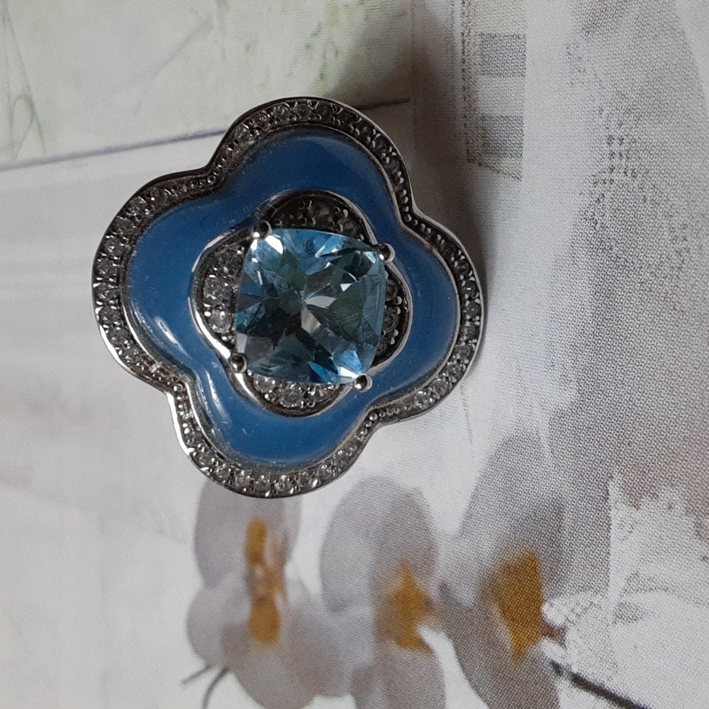 925 Blue Topaz, Burmese Blue Jade and White Zircon. - Picture 2 of 10